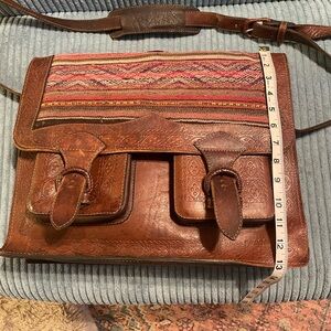 Tooled Leather Boho Laptop Satchel | Rainbow Crafts Handmade Bolivia